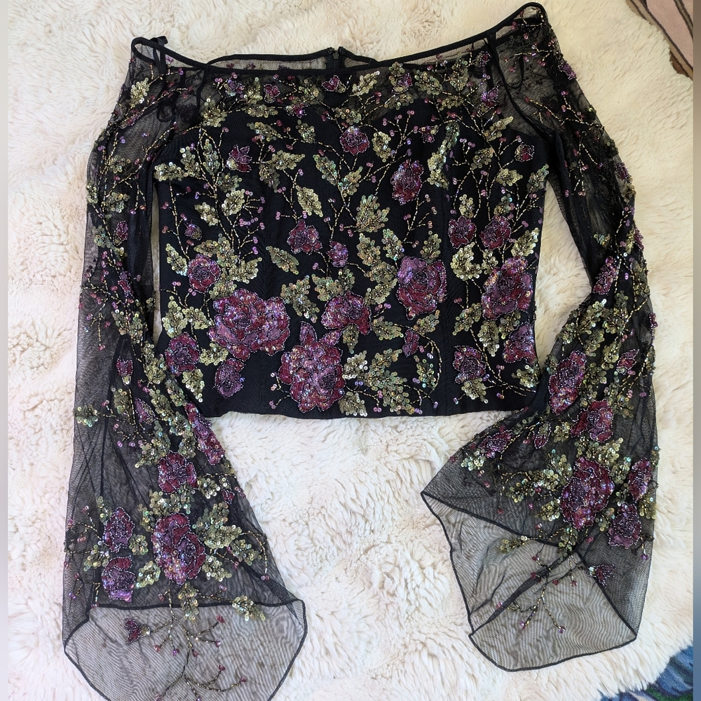 Vintage Albert Makali Beaded Wild Flutter Sleeve Corset Blouse